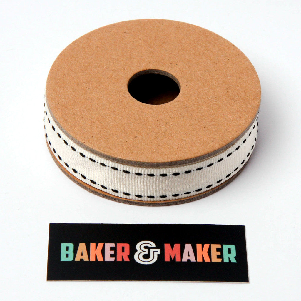 Ribbon: Cream with Black Stitch 3m & 20m